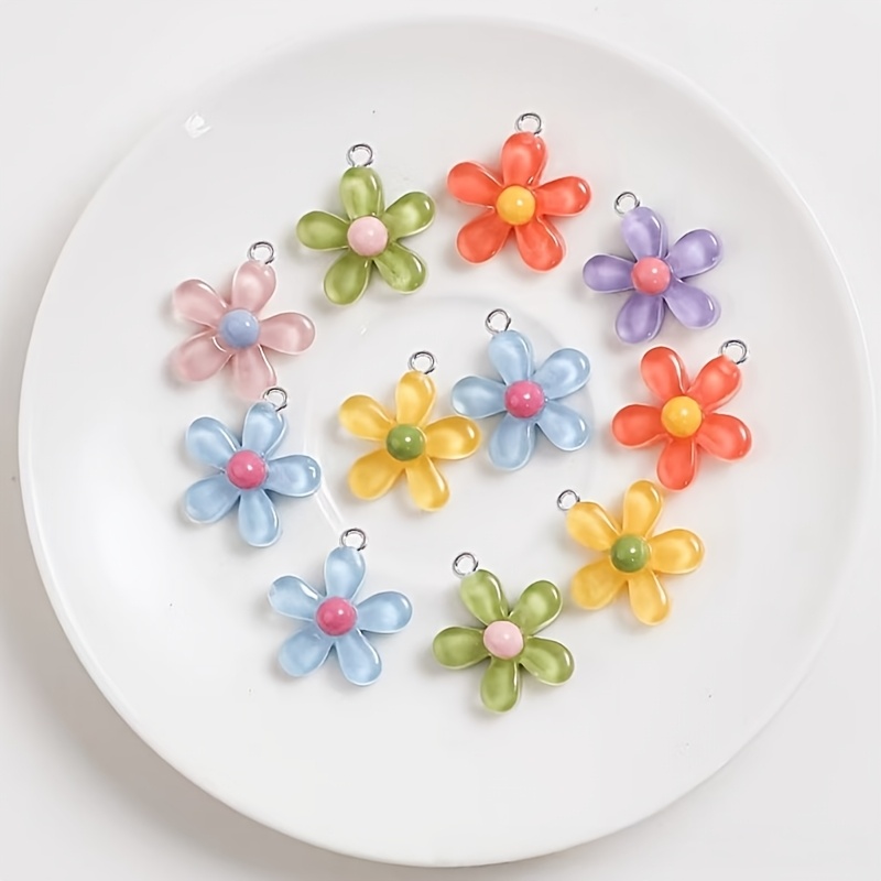38pcs Mixed Colors 5-Leaf Flower Resin Charms for Jewellery Making